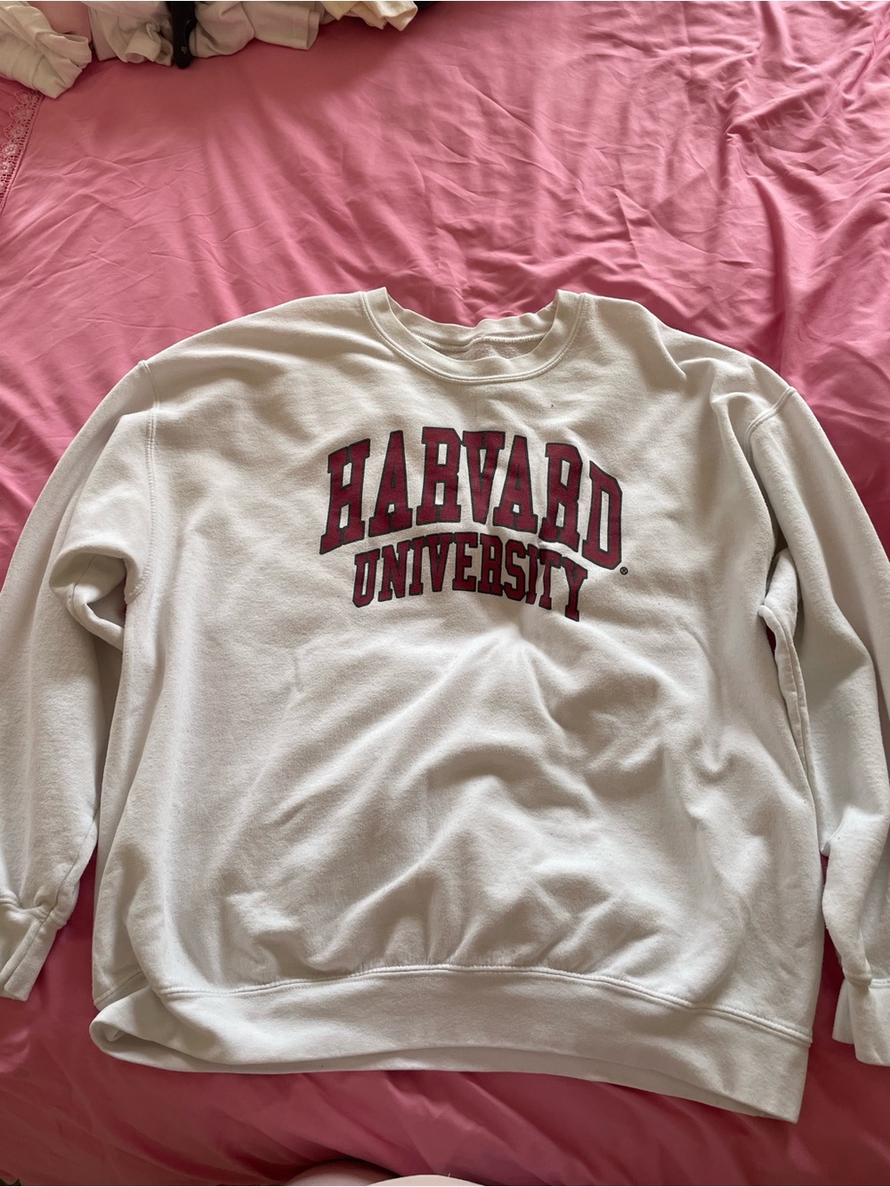 Harvard University White Crewneck Sweatshirt with Maroon Logo